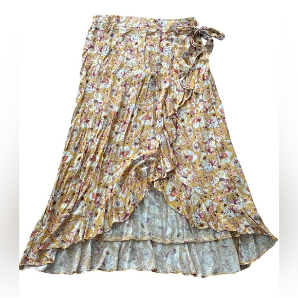 Rachel Zoe Floral Ruffle Wrap-Around midi Skirt Yellow size small - Picture 4 of 11